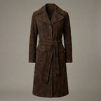 Women's Dark Brown RAF Aviator Suede Leather Trench Coat
