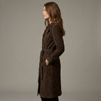 Women's Dark Brown RAF Aviator Suede Leather Trench Coat
