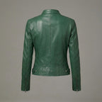 Women's Dark Green Lambskin Leather Cafe Racer Jacket