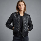 Women's Diamond Quilted Leather Bomber Jacket