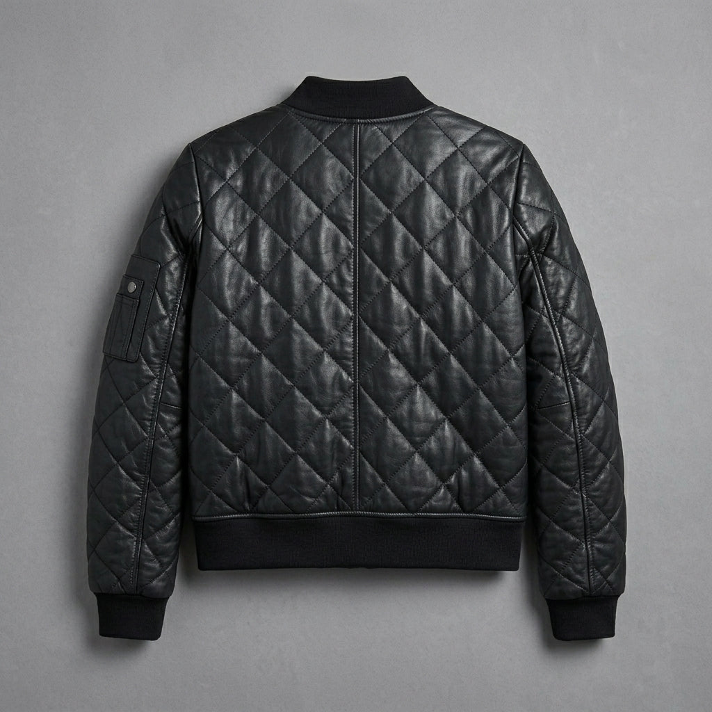 Women's Diamond Quilted Leather Bomber Jacket