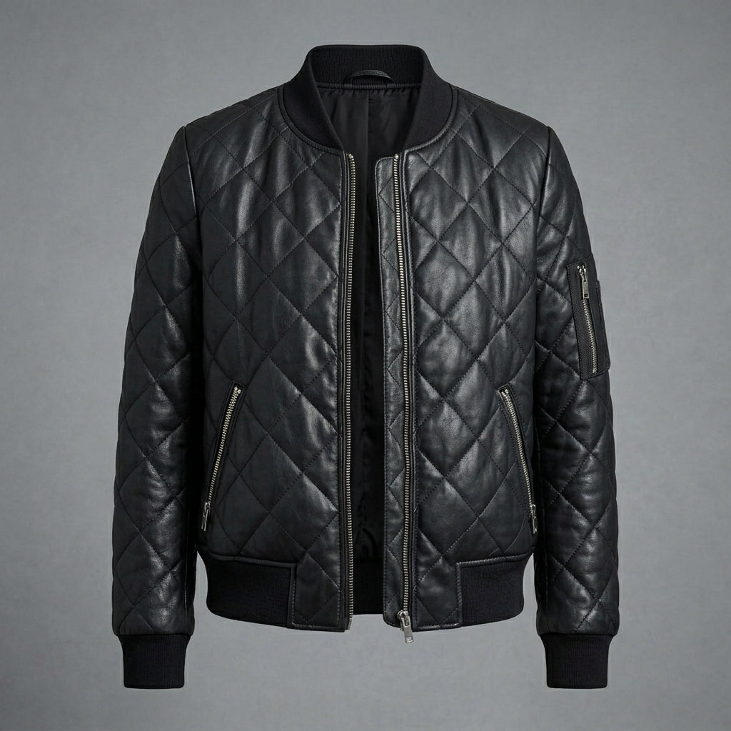Women's Diamond Quilted Leather Bomber Jacket
