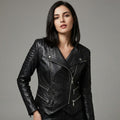 Women’s Double-Zip Leather Biker Jacket