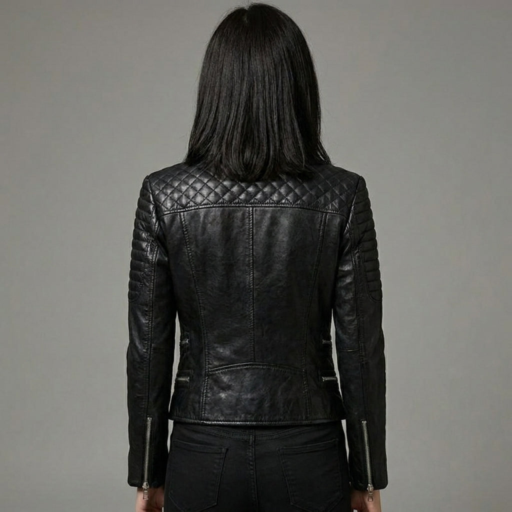 Women’s Double-Zip Leather Biker Jacket