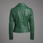 Women’s Emerald Green Lambskin Leather Biker Jacket