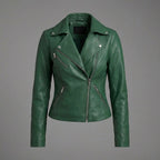 Women’s Emerald Green Lambskin Leather Biker Jacket
