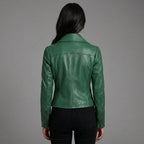 Women’s Emerald Green Lambskin Leather Biker Jacket