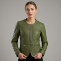 Women's Emerald Green Quilted Leather Biker Jacket