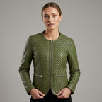 Women's Emerald Green Quilted Leather Biker Jacket