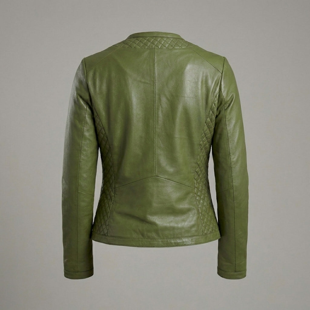 Women's Emerald Green Quilted Leather Biker Jacket