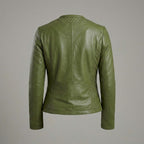 Women's Emerald Green Quilted Leather Biker Jacket