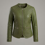 Women's Emerald Green Quilted Leather Biker Jacket
