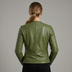 Women's Emerald Green Quilted Leather Biker Jacket