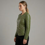 Women's Emerald Green Quilted Leather Biker Jacket