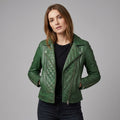 Women's Emerald Quilted Moto Leather Jacket