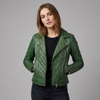 Women's Emerald Quilted Moto Leather Jacket