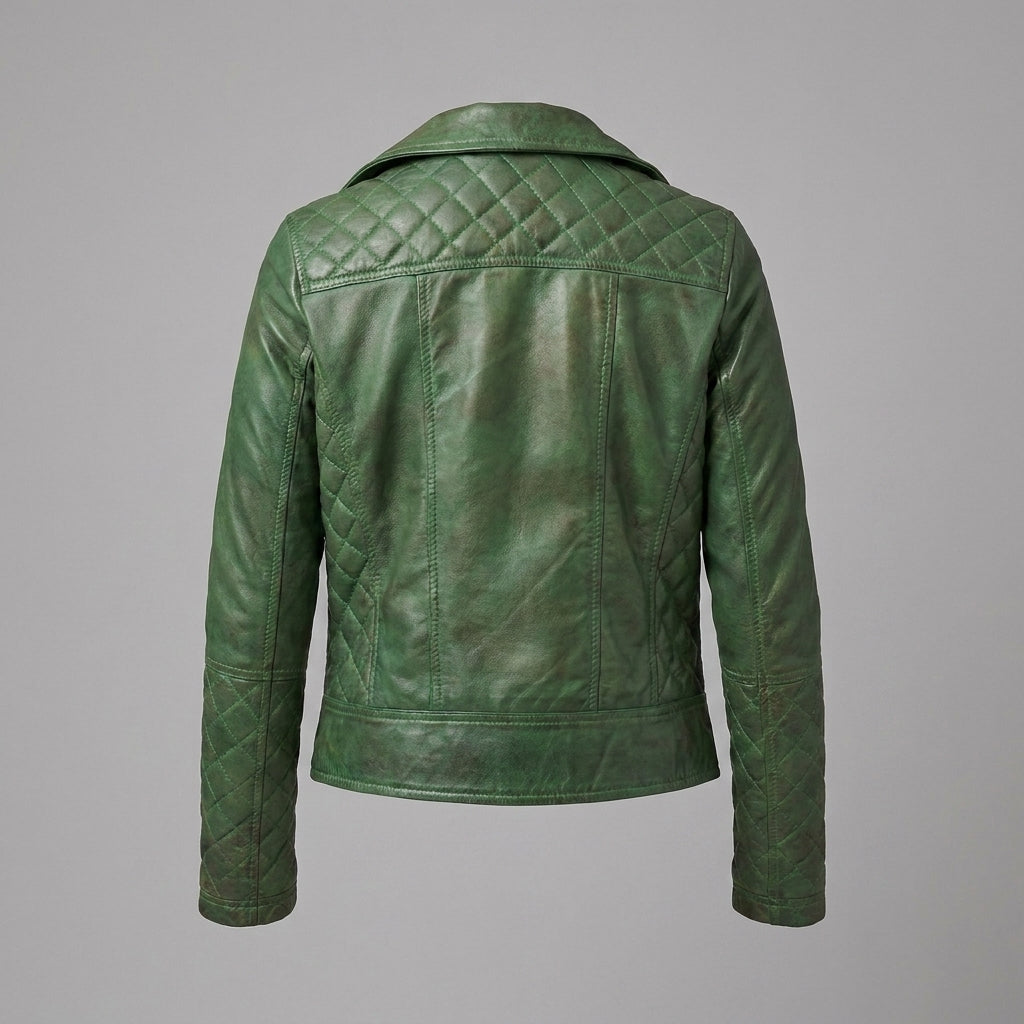Women's Emerald Quilted Moto Leather Jacket