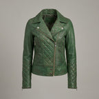 Women's Emerald Quilted Moto Leather Jacket
