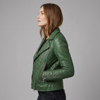 Women's Emerald Quilted Moto Leather Jacket