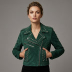 Women’s Emerald Studded Moto Leather Jacket
