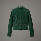 Women’s Emerald Studded Moto Leather Jacket