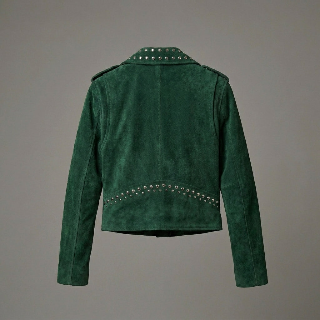 Women’s Emerald Studded Moto Leather Jacket