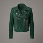Women’s Emerald Studded Moto Leather Jacket