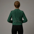 Women’s Emerald Studded Moto Leather Jacket