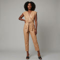 Women’s Faux Leather Belted Jumpsuit