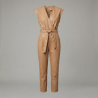 Women’s Faux Leather Belted Jumpsuit