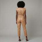 Women’s Faux Leather Belted Jumpsuit