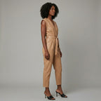 Women’s Faux Leather Belted Jumpsuit