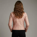 Women’s Genuine Pink Lambskin Cafe Racer Leather Jacket