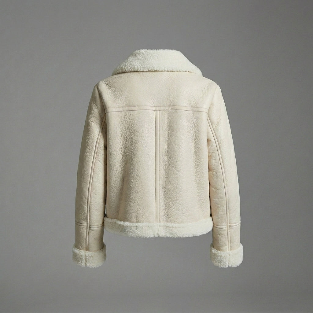 Women’s Ivory Shearling Aviator Jacket