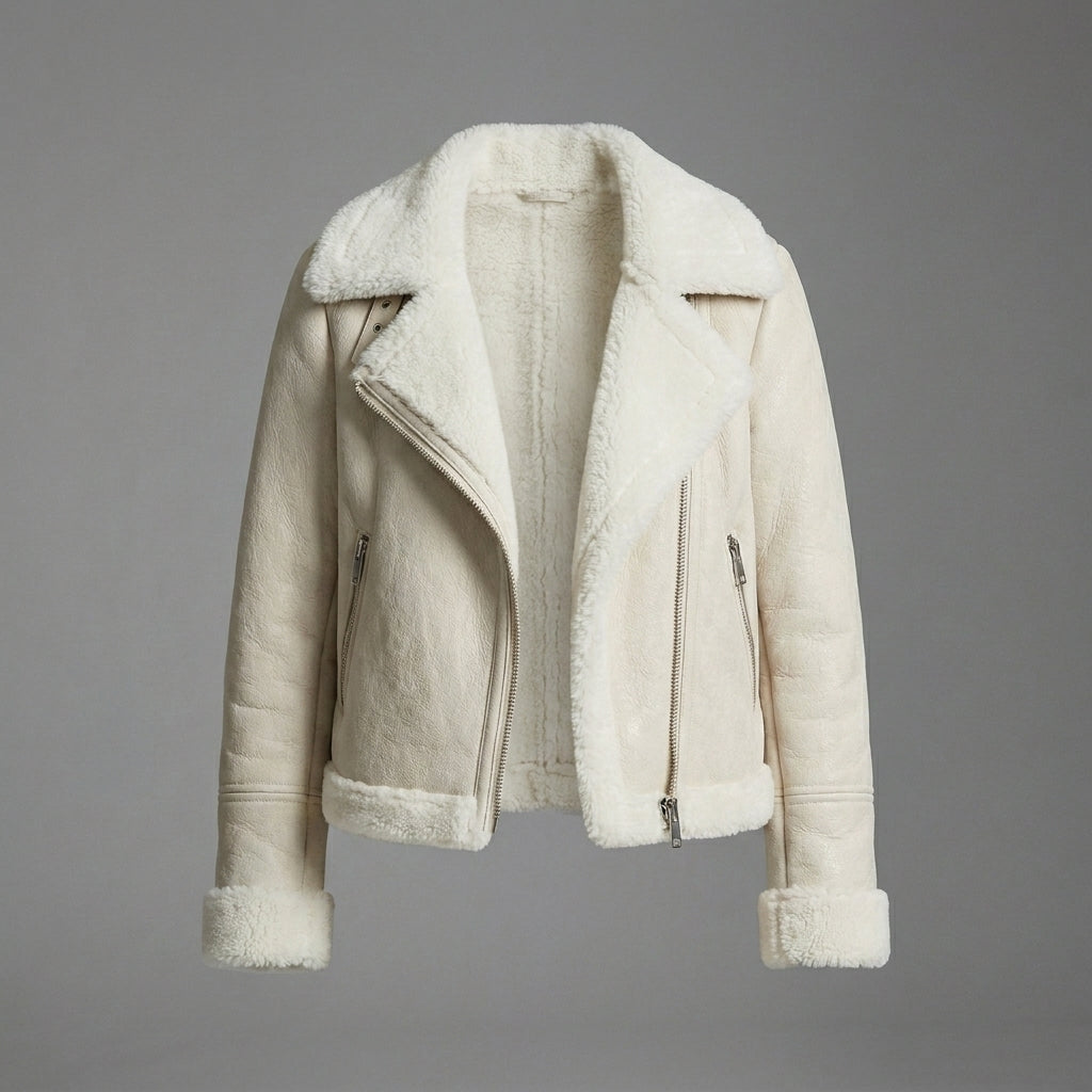Women’s Ivory Shearling Aviator Jacket