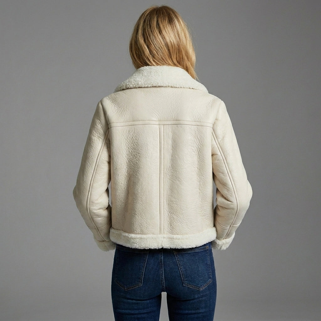 Women’s Ivory Shearling Aviator Jacket