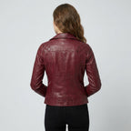 Women's Kimberley Maroon Quilted Leather Moto Jacket