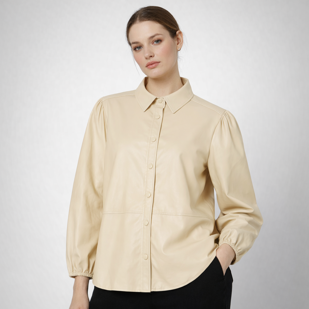 Women’s Latte Beige Faux Leather Shirt