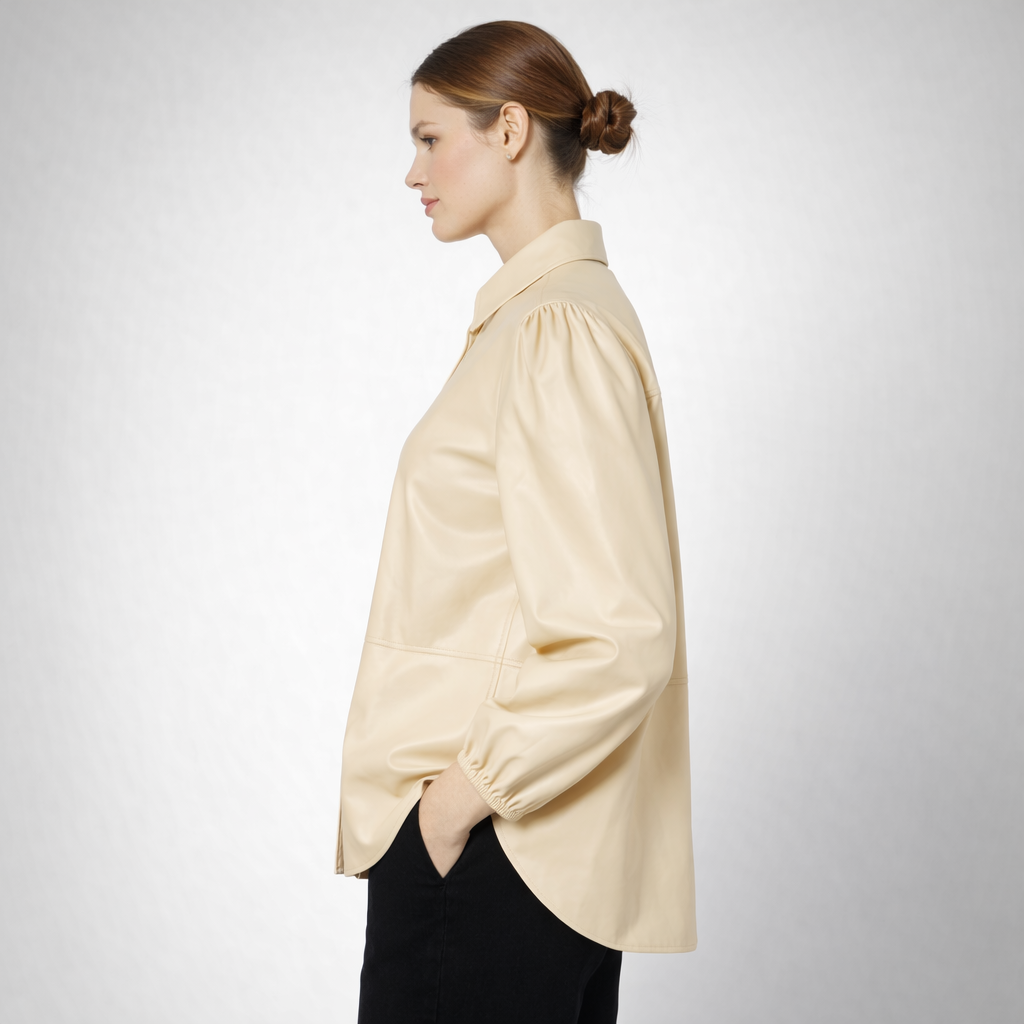 Women’s Latte Beige Faux Leather Shirt