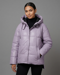 Women's Lavender Hooded Leather Puffer Jacket