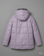 Women's Lavender Hooded Leather Puffer Jacket