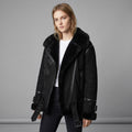 Women’s Luxe Black Suede Shearling Leather Aviator Jacket