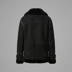Women’s Luxe Black Suede Shearling Leather Aviator Jacket