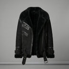 Women’s Luxe Black Suede Shearling Leather Aviator Jacket