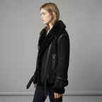 Women’s Luxe Black Suede Shearling Leather Aviator Jacket