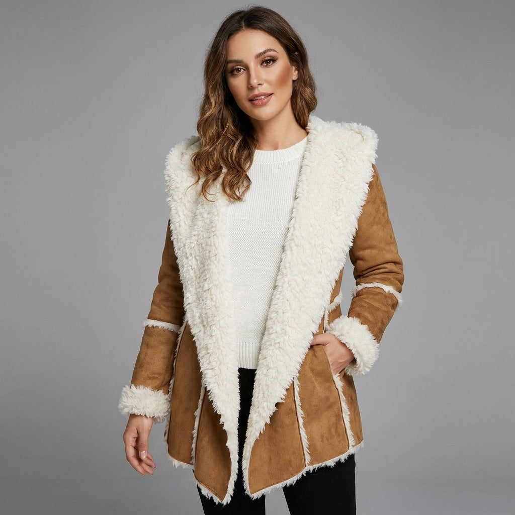 Women’s Luxe Brown Fur Shearling Coat – Aviator Winter Jacket