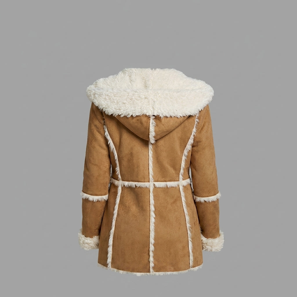 Women’s Luxe Brown Fur Shearling Coat – Aviator Winter Jacket