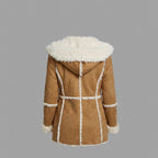 Women’s Luxe Brown Fur Shearling Coat – Aviator Winter Jacket
