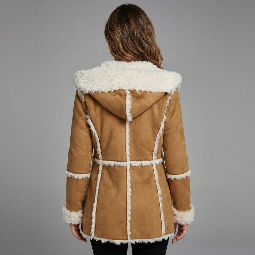 Women’s Luxe Brown Fur Shearling Coat – Aviator Winter Jacket