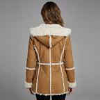 Women’s Luxe Brown Fur Shearling Coat – Aviator Winter Jacket